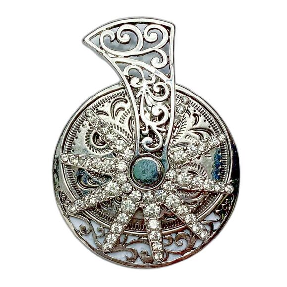 Silver Diamond Rhinestone Spinning Cowboy/Cowgirl Boot Spur Pendant - Picture 1 of 3